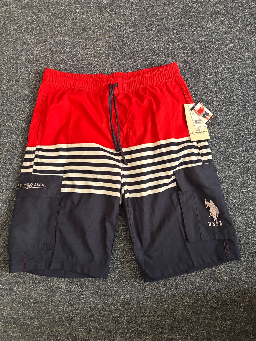 U.S. Polo Assn. Red, White & Navy Striped Men’s Swim Trunks